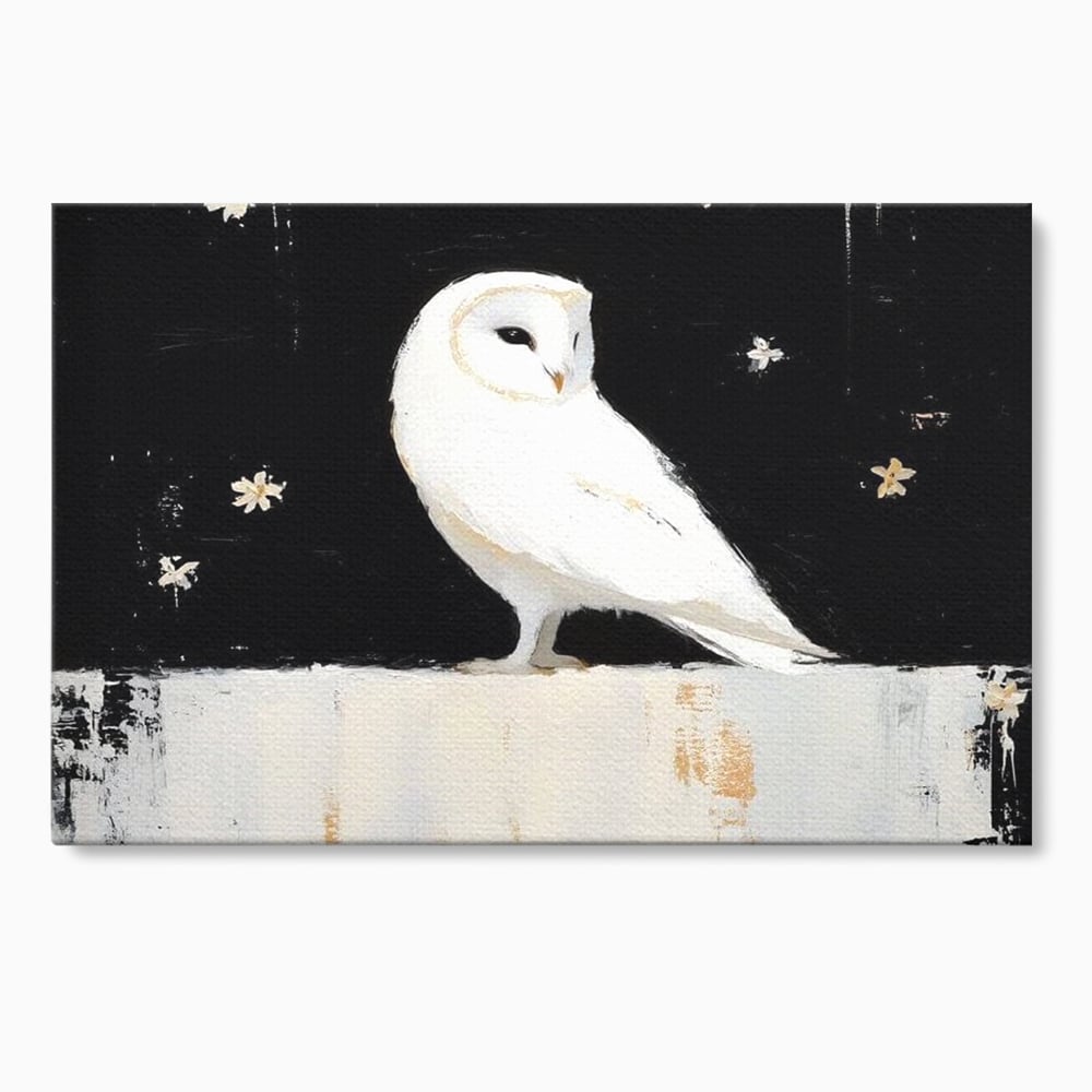 Tablou canvas cu tablou canvas cu bufnita alba, fara rama, pe sasiu de lemn
